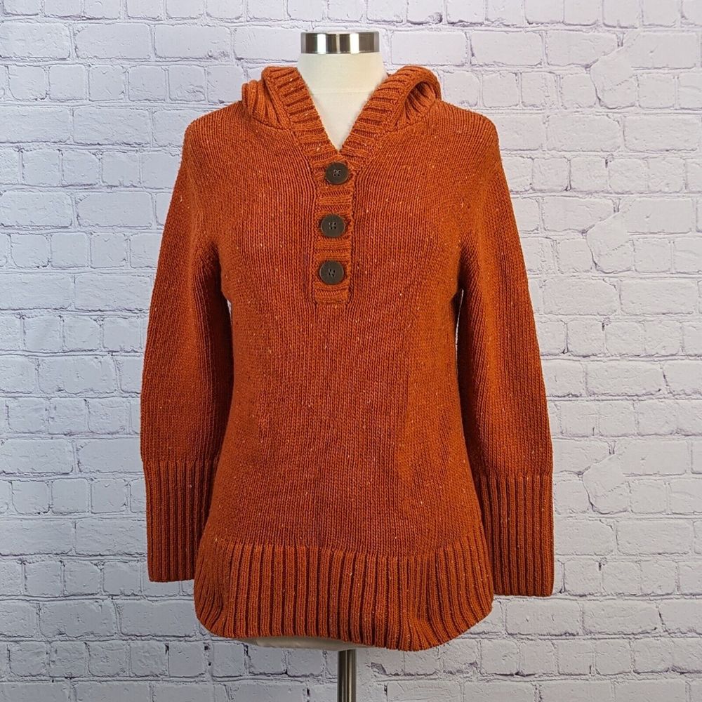 Cabela's Womens Large Spice Orange w Confetti Chunky Knit Sweater w Hood